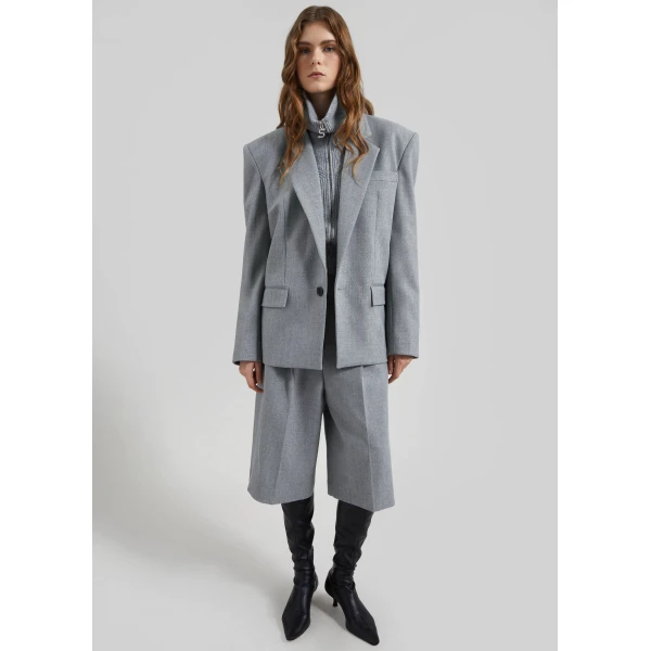 The Frankie Shop Jun Textured Blazer - Grey Melange - Oversized Minimalist Jackets in Grey - Shop at Luxury Shoes 