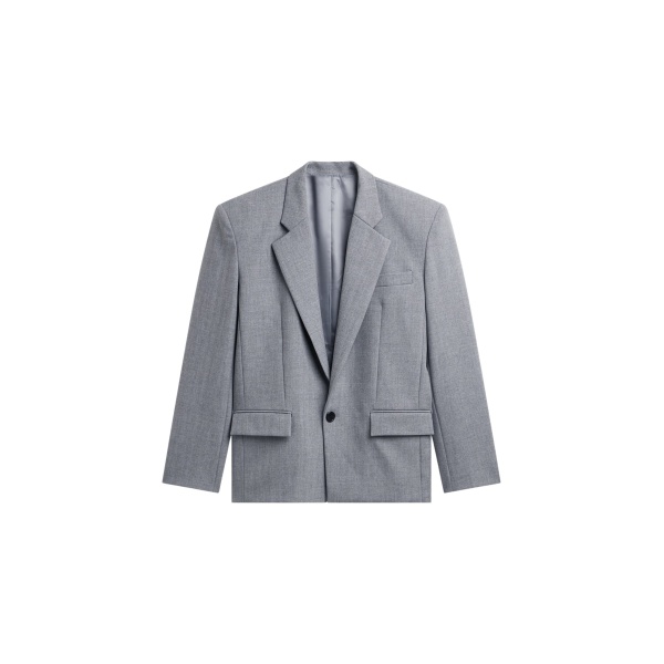 The Frankie Shop Jun Textured Blazer - Grey Melange - Oversized Minimalist Jackets in Grey - Shop at Luxury Shoes 