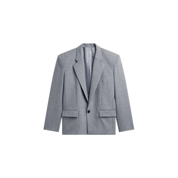 The Frankie Shop Jun Textured Blazer - Grey Melange - Oversized Minimalist Jackets in Grey - Shop at Luxury Shoes 