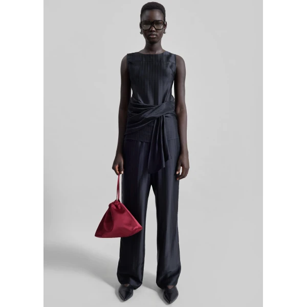 The Frankie Shop Kadala Silk Blend Trousers - Black - Oversized Minimalist Pants in Black - Shop at Luxury Shoes 