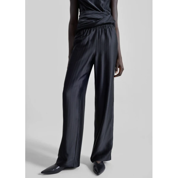 The Frankie Shop Kadala Silk Blend Trousers - Black - Oversized Minimalist Pants in Black - Shop at Luxury Shoes 