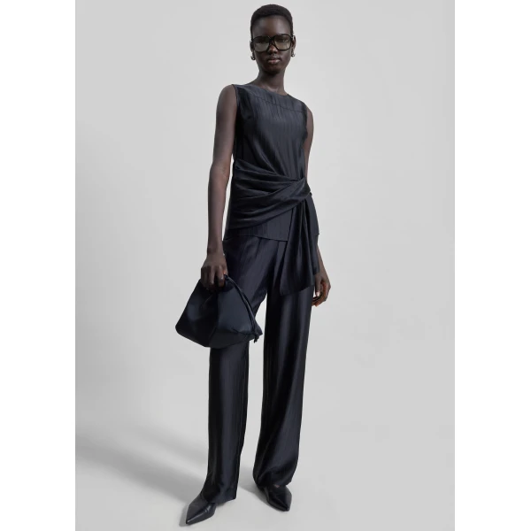 The Frankie Shop Kadala Silk Blend Trousers - Black - Oversized Minimalist Pants in Black - Shop at Luxury Shoes 