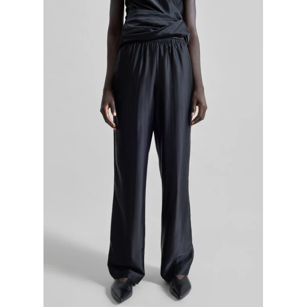 The Frankie Shop Kadala Silk Blend Trousers - Black - Oversized Minimalist Pants in Black - Shop at Luxury Shoes 