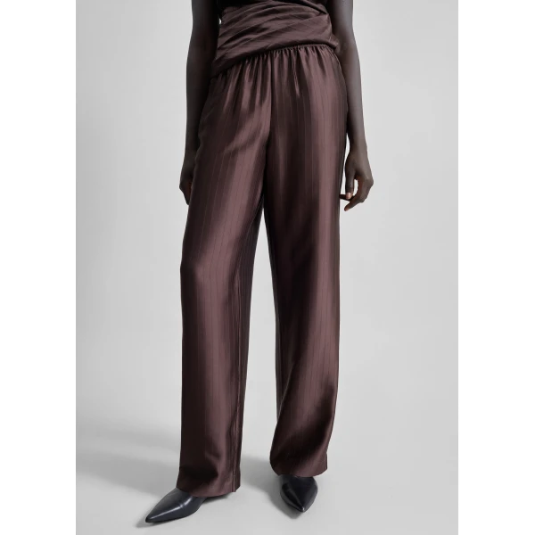 The Frankie Shop Kadala Silk Blend Trousers - Dark Brown - Oversized Minimalist Pants in Beige - Shop at Luxury Shoes 