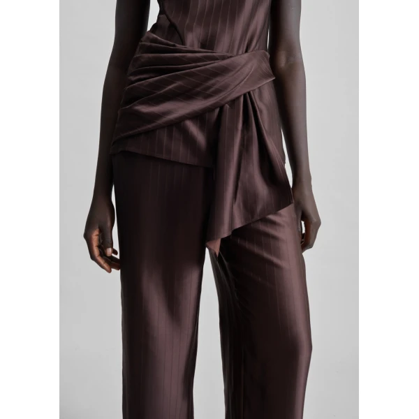 The Frankie Shop Kadala Silk Blend Trousers - Dark Brown - Oversized Minimalist Pants in Beige - Shop at Luxury Shoes 