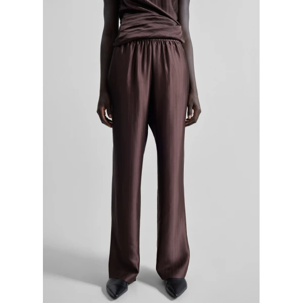 The Frankie Shop Kadala Silk Blend Trousers - Dark Brown - Oversized Minimalist Pants in Beige - Shop at Luxury Shoes 
