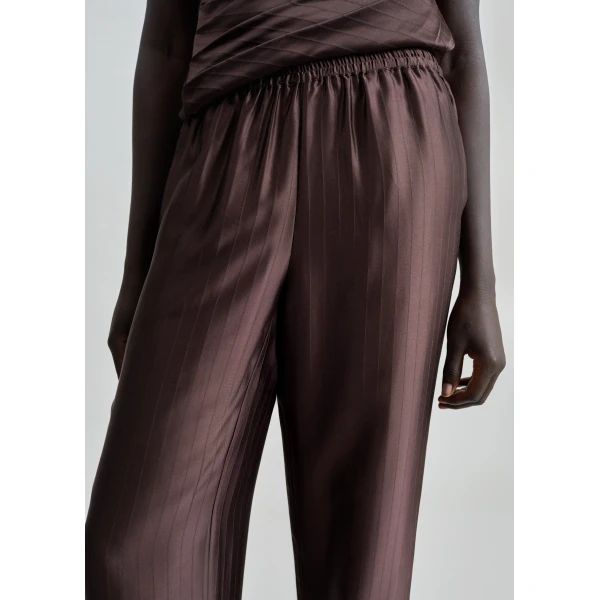 The Frankie Shop Kadala Silk Blend Trousers - Dark Brown - Oversized Minimalist Pants in Beige - Shop at Luxury Shoes 