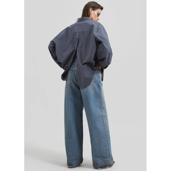 The Frankie Shop Kae Back Slit Button Up Shirt - Charcoal - Oversized Minimalist Tops in Grey - Shop at Luxury Shoes 