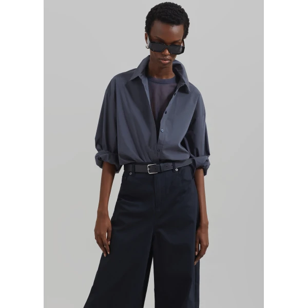 The Frankie Shop Kae Back Slit Button Up Shirt - Charcoal - Oversized Minimalist Tops in Grey - Shop at Luxury Shoes 