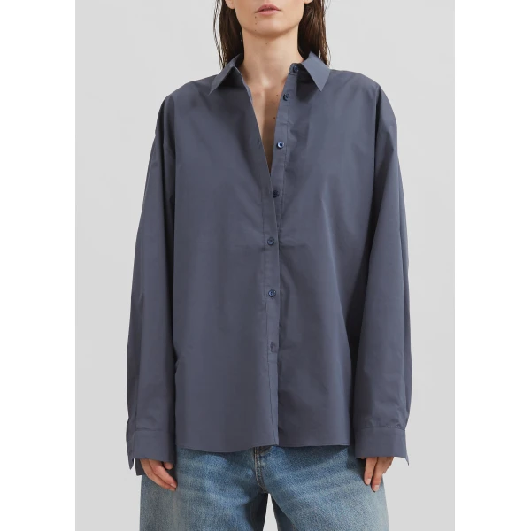 The Frankie Shop Kae Back Slit Button Up Shirt - Charcoal - Oversized Minimalist Tops in Grey - Shop at Luxury Shoes 