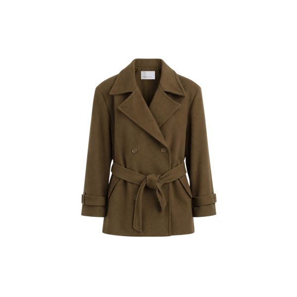 The Frankie Shop Kalmar Wool Peacoat - Pale Olive - Oversized Minimalist Coats in Green - Shop at Luxury Shoes 