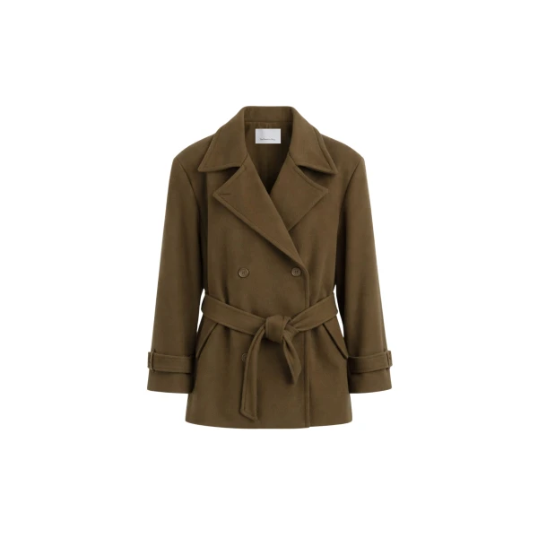 The Frankie Shop Kalmar Wool Peacoat - Pale Olive - Oversized Minimalist Coats in Green - Shop at Luxury Shoes 