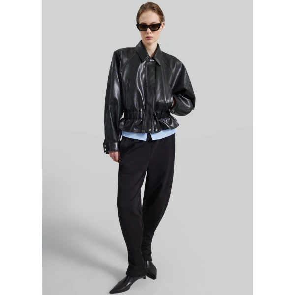 The Frankie Shop Kalsta Faux Leather Peplum Jacket - Black - Oversized Minimalist Jackets in Black - Shop at Luxury Shoes 