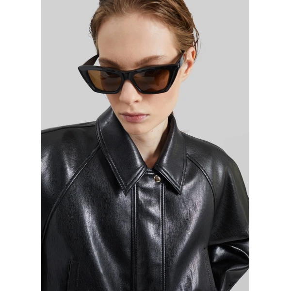 The Frankie Shop Kalsta Faux Leather Peplum Jacket - Black - Oversized Minimalist Jackets in Black - Shop at Luxury Shoes 
