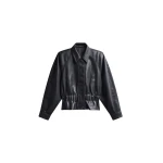 The Frankie Shop Kalsta Faux Leather Peplum Jacket - Black - Oversized Minimalist Jackets in Black - Shop at Luxury Shoes 