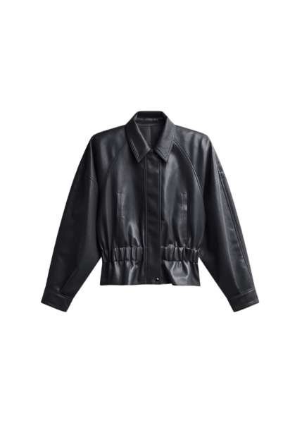 The Frankie Shop Kalsta Faux Leather Peplum Jacket - Black - Oversized Minimalist Jackets in Black - Shop at Luxury Shoes 