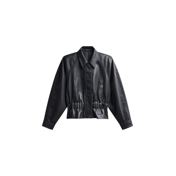 The Frankie Shop Kalsta Faux Leather Peplum Jacket - Black - Oversized Minimalist Jackets in Black - Shop at Luxury Shoes 