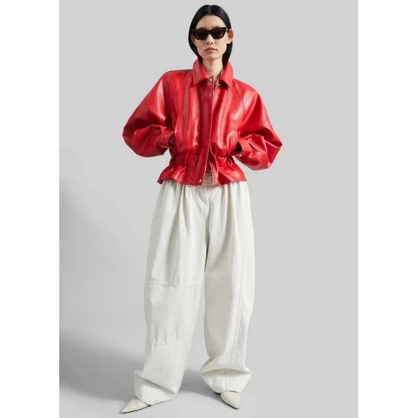 The Frankie Shop Kalsta Faux Leather Peplum Jacket - Red - Oversized Minimalist Jackets in Red - Shop at Luxury Shoes 