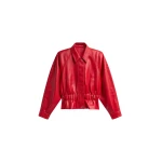 The Frankie Shop Kalsta Faux Leather Peplum Jacket - Red - Oversized Minimalist Jackets in Red - Shop at Luxury Shoes 