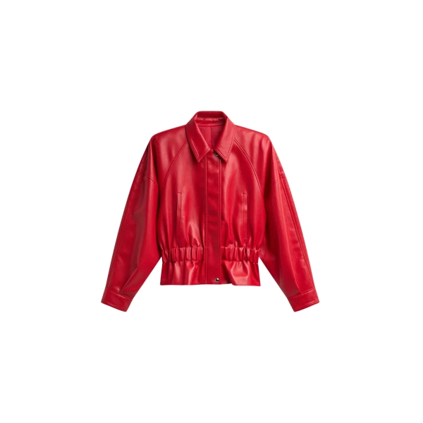 The Frankie Shop Kalsta Faux Leather Peplum Jacket - Red - Oversized Minimalist Jackets in Red - Shop at Luxury Shoes 