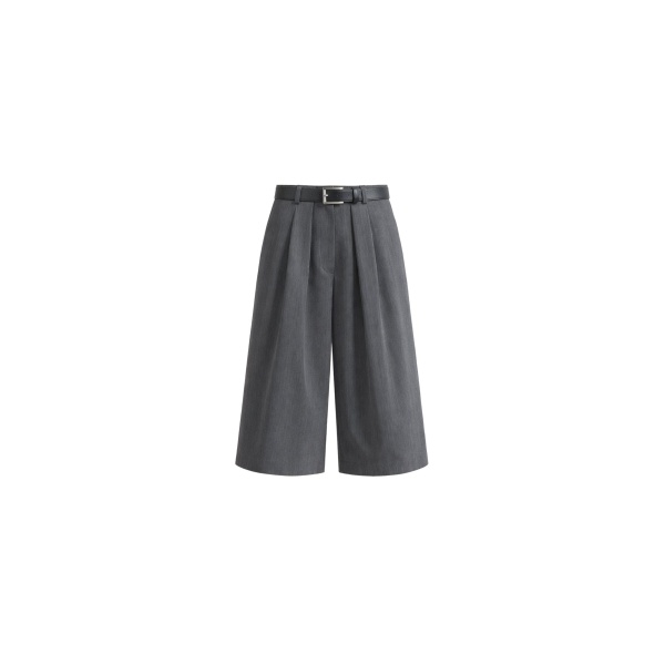 The Frankie Shop Kalvo Belted Bermuda Shorts - Dark Grey - Oversized Minimalist Shorts in Grey - Shop at Luxury Shoes 