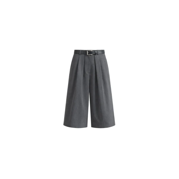 The Frankie Shop Kalvo Belted Bermuda Shorts - Dark Grey - Oversized Minimalist Shorts in Grey - Shop at Luxury Shoes 