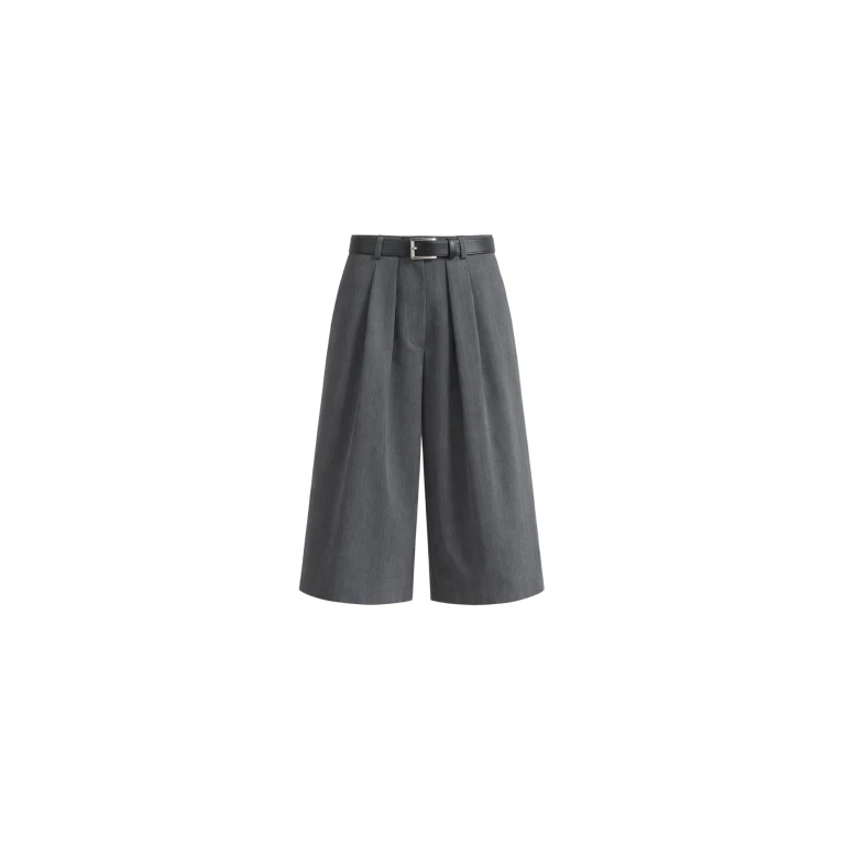 The Frankie Shop Kalvo Belted Bermuda Shorts - Dark Grey - Oversized Minimalist Shorts in Grey - Shop at Luxury Shoes 