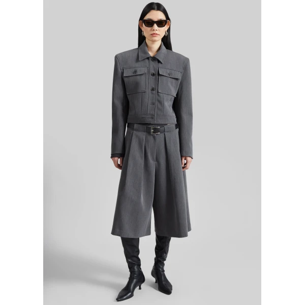 The Frankie Shop Kalvo Boxy Jacket - Dark Grey - Oversized Minimalist Jackets in Grey - Shop at Luxury Shoes 