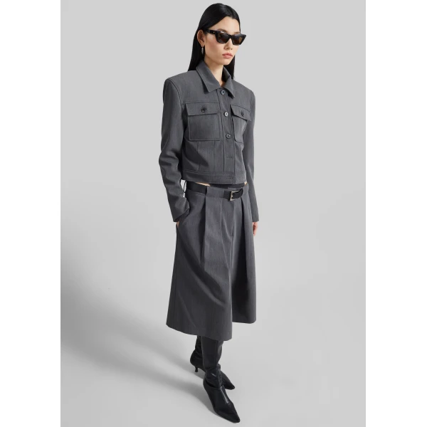 The Frankie Shop Kalvo Boxy Jacket - Dark Grey - Oversized Minimalist Jackets in Grey - Shop at Luxury Shoes 
