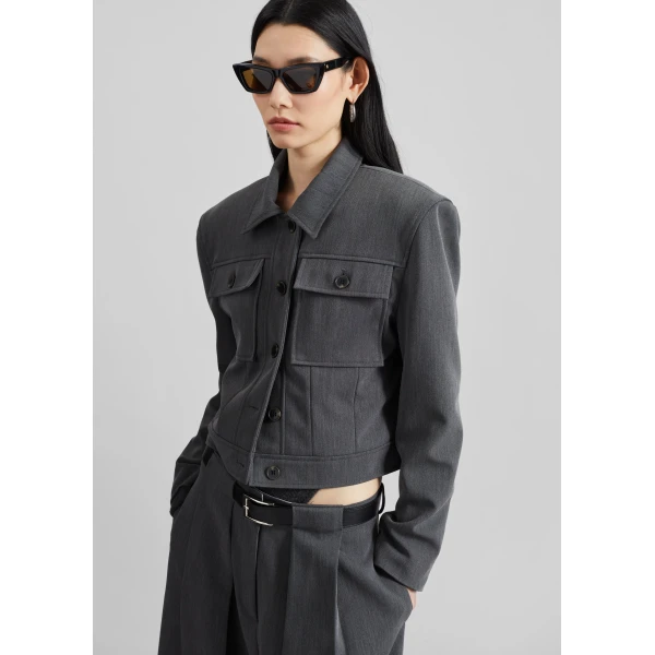 The Frankie Shop Kalvo Boxy Jacket - Dark Grey - Oversized Minimalist Jackets in Grey - Shop at Luxury Shoes 