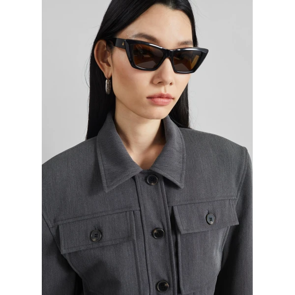 The Frankie Shop Kalvo Boxy Jacket - Dark Grey - Oversized Minimalist Jackets in Grey - Shop at Luxury Shoes 