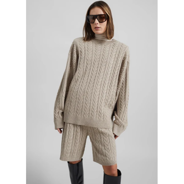 The Frankie Shop Karmoy Cable Knit Shorts – Beige, view 3
