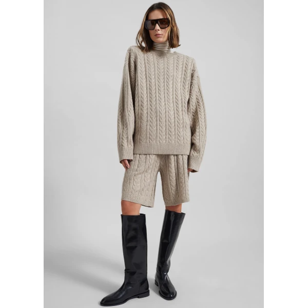 The Frankie Shop Karmoy Cable Knit Shorts – Beige, view 4