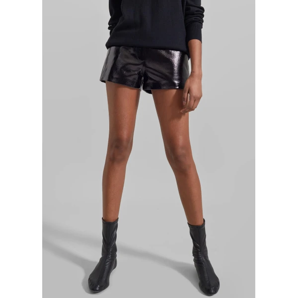 The Frankie Shop Kate Crackled Faux Leather Mini Shorts - Black - Oversized Minimalist Shorts in Black - Shop at Luxury Shoes 