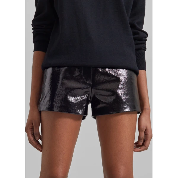 The Frankie Shop Kate Crackled Faux Leather Mini Shorts - Black - Oversized Minimalist Shorts in Black - Shop at Luxury Shoes 