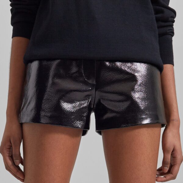 The Frankie Shop Kate Crackled Faux Leather Mini Shorts – Black, view 4