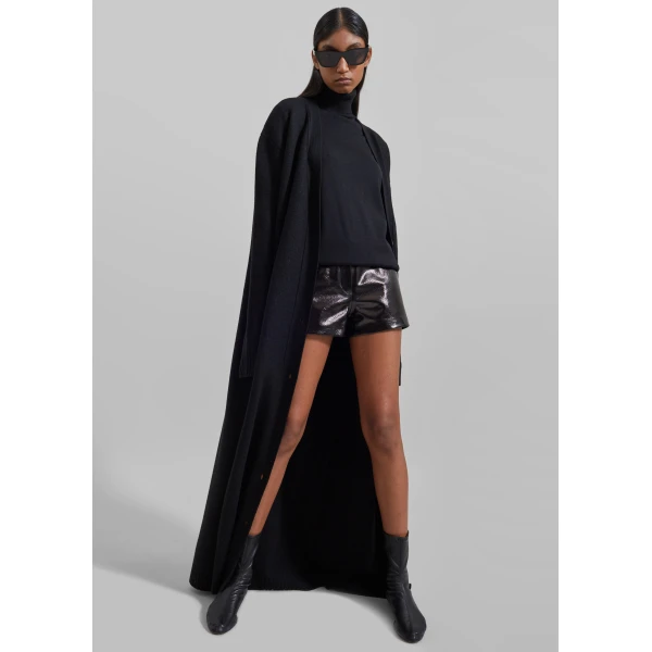 The Frankie Shop Kate Crackled Faux Leather Mini Shorts - Black - Oversized Minimalist Shorts in Black - Shop at Luxury Shoes 