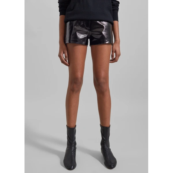 The Frankie Shop Kate Crackled Faux Leather Mini Shorts - Black - Oversized Minimalist Shorts in Black - Shop at Luxury Shoes 