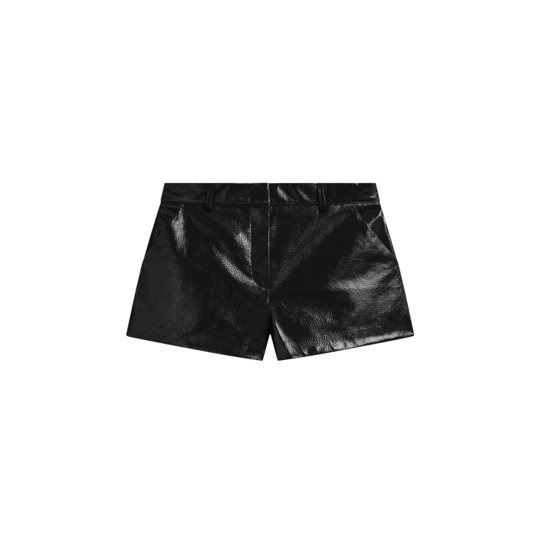 The Frankie Shop Kate Crackled Faux Leather Mini Shorts - Black - Oversized Minimalist Shorts in Black - Shop at Luxury Shoes 