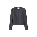 The Frankie Shop Katya Button-Up Boxy Top - Dark Grey Melange - Oversized Minimalist Tops in Grey - Shop at Luxury Shoes 