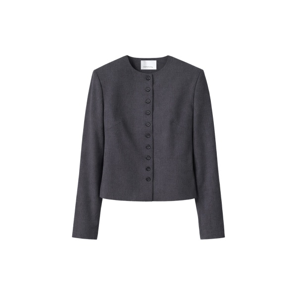 The Frankie Shop Katya Button-Up Boxy Top - Dark Grey Melange - Oversized Minimalist Tops in Grey - Shop at Luxury Shoes 