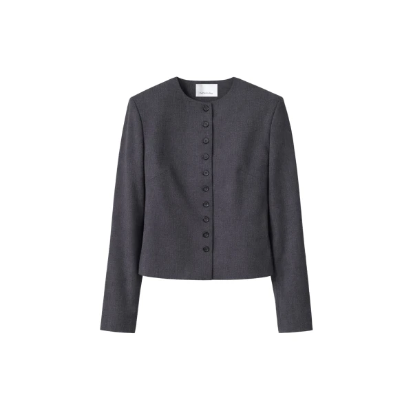 The Frankie Shop Katya Button-Up Boxy Top - Dark Grey Melange - Oversized Minimalist Tops in Grey - Shop at Luxury Shoes 
