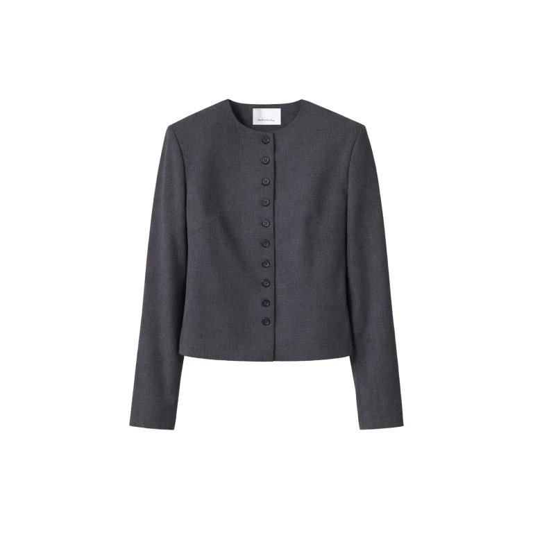 The Frankie Shop Katya Button-Up Boxy Top - Dark Grey Melange - Oversized Minimalist Tops in Grey - Shop at Luxury Shoes 