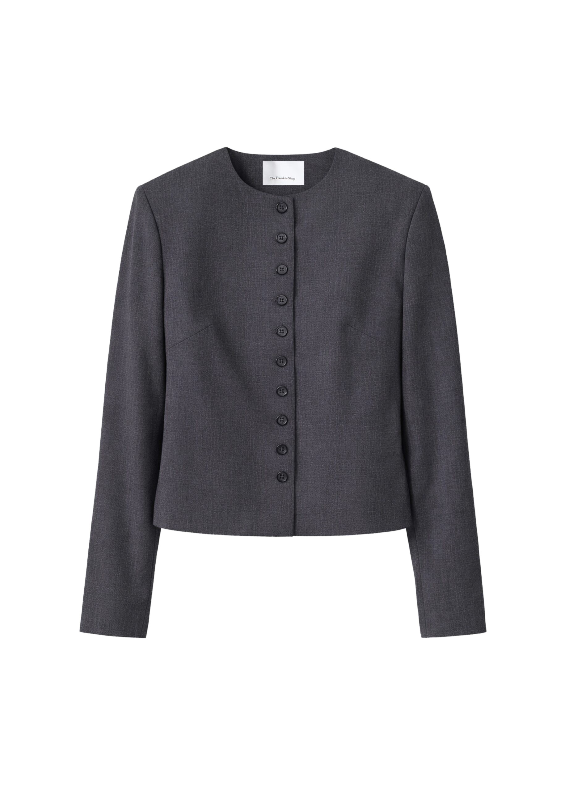The Frankie Shop Katya Button-Up Boxy Top - Dark Grey Melange - Oversized Minimalist Tops in Grey - Shop at Luxury Shoes 