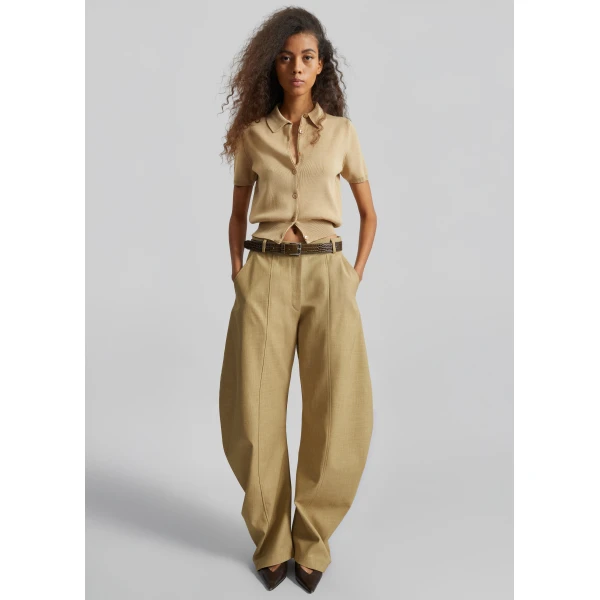 The Frankie Shop Keasden Barrel Leg Trousers - Camel - Oversized Minimalist Pants in Beige - Shop at Luxury Shoes 