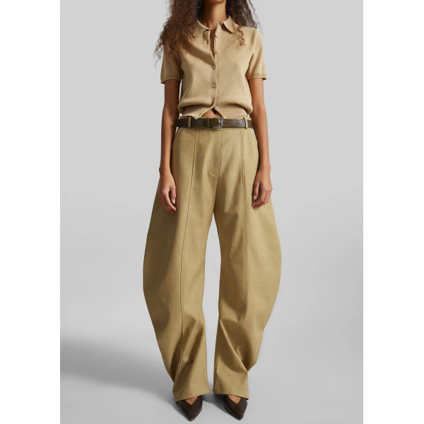 The Frankie Shop Keasden Barrel Leg Trousers - Camel - Oversized Minimalist Pants in Beige - Shop at Luxury Shoes 