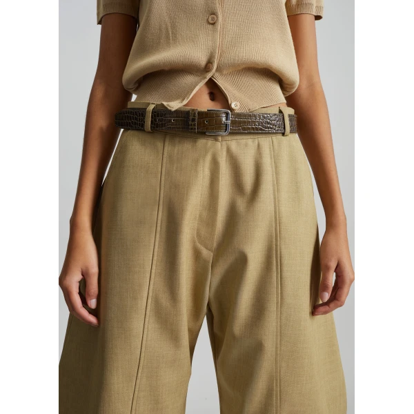 The Frankie Shop Keasden Barrel Leg Trousers - Camel - Oversized Minimalist Pants in Beige - Shop at Luxury Shoes 
