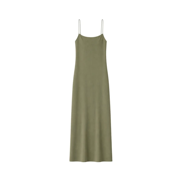 The Frankie Shop Keira Knit Midi Dress - Khaki Brown - Oversized Minimalist Dresses in Beige - Shop at Luxury Shoes 