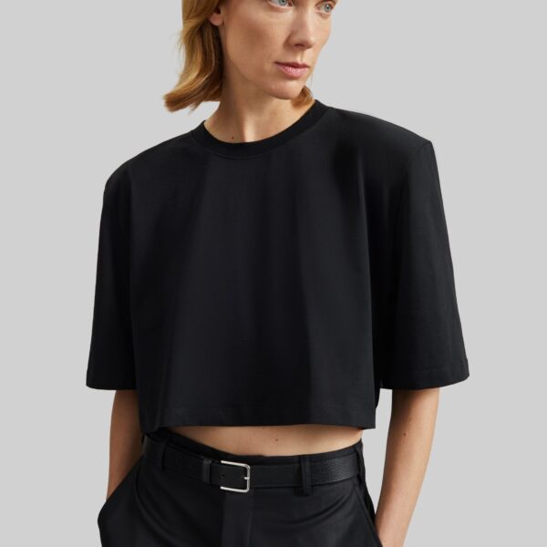 The Frankie Shop Kelan Padded Cropped Tee – Black Top, view 2