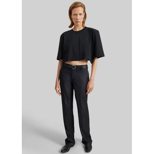 The Frankie Shop Kelan Padded Cropped Tee - Black - Oversized Minimalist Tops in Black - Shop at Luxury Shoes 